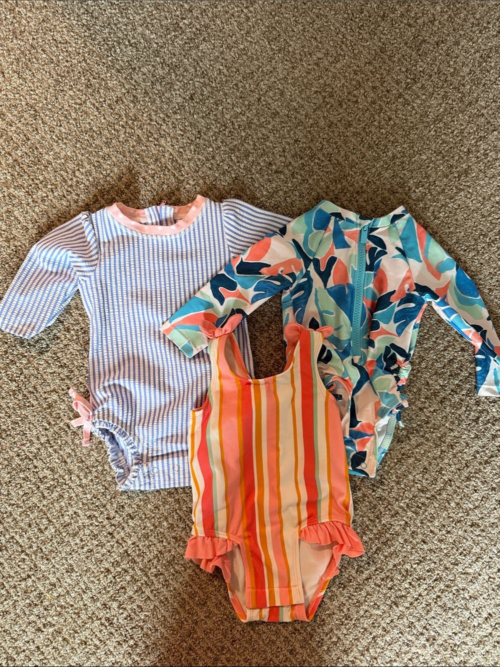 Ruffle Butts Multi-Color Girls One-Piece Swimsuit Set - Pink, Blue & Coral